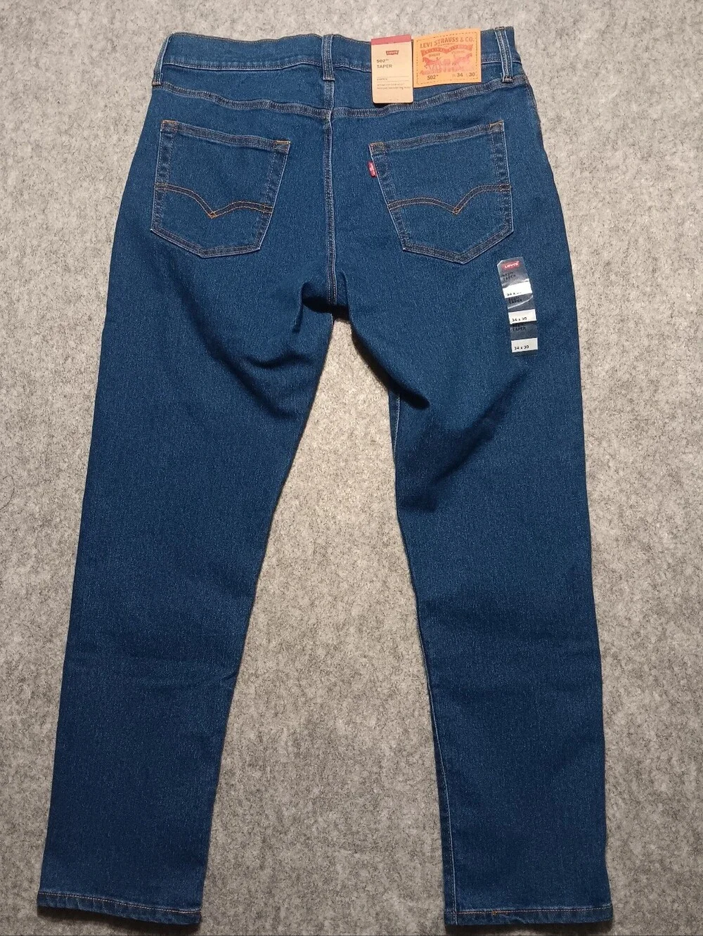 Levis 502 Jeans Mens 34x30 Blue Taper Fit Dark Wash Stretch Denim Preppy NEW